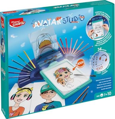 Maped - Rzemiosło dla dzieci - Avatar Studio - Kreatywna kolekcja - Kolorowanka - Zawiera lekką maszynę do rysowania i 36 szablonów do krojenia - Kalka i Avatary Colorea