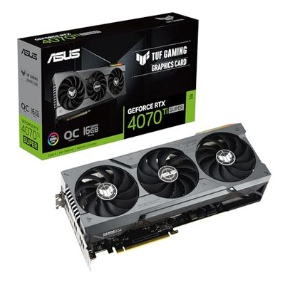 ASUS TUF Gaming NVIDIA GeForce RTX 4070 Ti SUPER OC Edition Scheda Grafica 16 GB GDDR6X, 256 Bit, PCIe 4.0, HDMI, DisplayPort, Nero, TUF-RTX4070TIS-O16G-GAMING