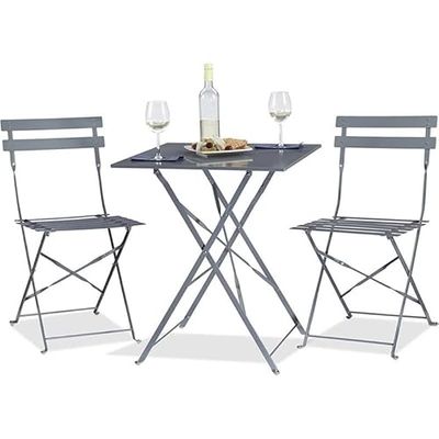 Stalwart DA-WW178GREY Folding Bisto Set Table 2 Chairs Grey