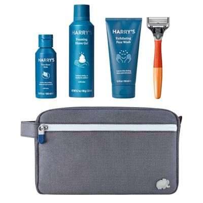 Harry's Essentials Gifting Bundle - Men's Razor + Shaving Gel + After Shave Balm + Face Wash, Harry's Razors use 5 Blade Design for Smoother Shaving, Travel Shaving Set for Men