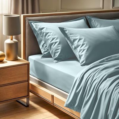 Premium Ranforce King Hoeslaken (160 x 200 + 30 cm), mintkleur, 100% katoen, 145 draadcount, machinewasbaar op 30 °C, zacht en duurzaam beddengoed