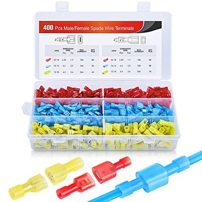 Nilight Kit di 400 terminali a forcella in nylon a sgancio rapido maschio e femmina, kit di connettori a forcella isolati elettrici per cavi a crimpare