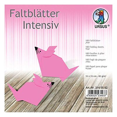 Ursus 3145562 - vouwvellen Uni intensief, roze, ca. 15 x 15 cm, 65 g/m², 100 vellen, van affichpapier, gekleurd, voor kleine en grote origami kunstenaars, ideaal voor veelzijdige knutselwerken