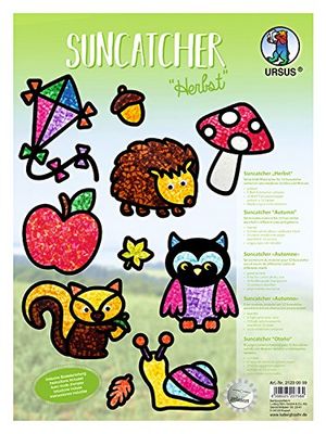 Ursus 21230099 Suncatcher, herfst, 300 g/m², 12 zonnevangers, in verschillende maten en motieven, inclusief knutselhandleiding, ideaal als kleurrijke raamdecoratie