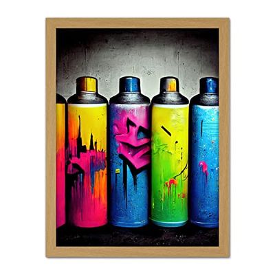 Doppelganger33 LTD Colour Spray Paint Graffiti Cans Street Illustration Artwork Framed Wall Art Print 18X24 Inch