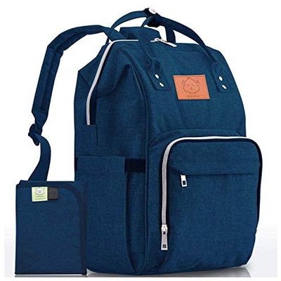 Blöjpåse Ryggsäck - Stor Vattentät Resa Babyväskor För Mamma och Pappa (Navy Blue)