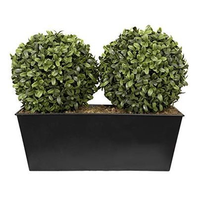 GreenBrokers Artificial Doble Bolas de boj Topiary en Negro Lata Maceta (36 cm)