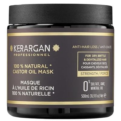 Kerargan - Maschera Capillare Anti-Caduta con Olio di Ricino - Trattamento Intensivo per Capelli Secchi e Fragili - Arricchito con Aloe Vera - Senza solfati, OGM, oli minerali - 500ml