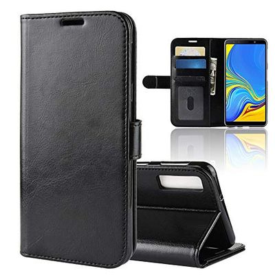 Carcasa de telefono Funda de Cuero con Solapa Horizontal R64 Texture Single Fold for Galaxy A7 (2018), con Soporte y Ranuras for Tarjetas y Billetera (Negro) (Color : Negro)