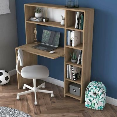 Dmora - Bureau Callidora, Pupitre Polyvalent, Table de Bureau pour PC, Plan de Travail, 113x40h142 cm, Chêne