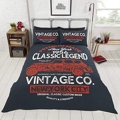 Rapport Vändbar tvåsidig klassisk vintage bil amerikansk New York sängkläder set, multi, kung