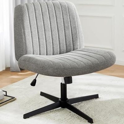 DUMOS Bureaustoel zonder armleuning, ademend en comfortabel netweefsel, kleermakersstoel, met verbreed zitkussen, Criss Cross Chair, geschikt voor kantoren, slaapkamers en woonkamers, grijs