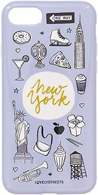 Lovely Streets Carcasa para telefono movil 7, telefono movil 8 y telefono movil SE color Lila con ilustraciones sobre cosas icónicas de Nueva York