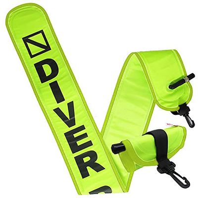 Scuba Choice Scuba Diving 4 pés néon Yellow Surface Marker Signal Tube w/Plastic Clip insuflado oral fácil de usar, com impressão Diver Below, adultos unissexo, amarelo néon, 5" (L) x 4' (L