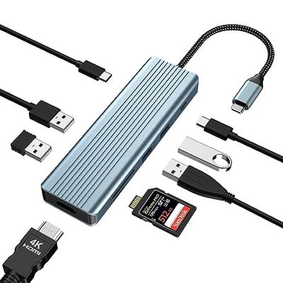 USB C docking, 9-in-1 USB C-adapter, HUB met 4K HDMI, USB C PD, USB C 3.0, 1 x USB 2.0, 3 x USB 3.0, SD/TF-kaartlezer, compatibel met laptops, andere USB C-apparaten