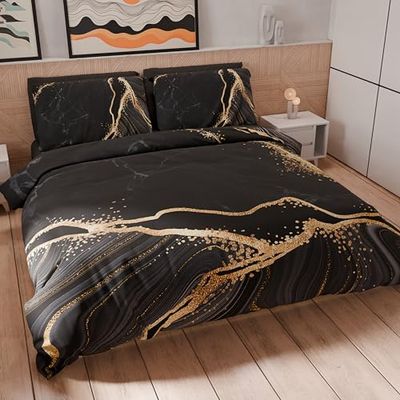PETTI Artigiani Italiani - Housse de Couette 1 Place Maxi 220x155 cm (1 Taie 80x80 cm Incluse), Parure en Microfibre Imprimée Effet Noir - Fabriqué en Italie