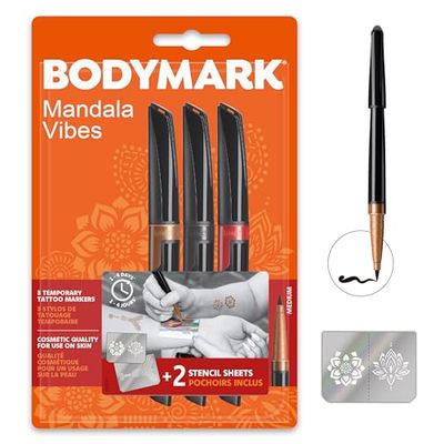 Bic Bodymark, Pennarelli Per Tatuaggi Temporanei, Trucco Body Art, Pennarelli E Fogli Di Stencil Tattoo, Cinque Pezzi, Multicolore