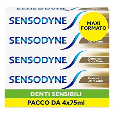 Sensodyne Kompleksowa pasta do zębów wrażliwe zęby, pomaga kontrolować powstawanie płytki nazębnej dla mocnych zębów, rozmiar Maxi 4 x 75 ml