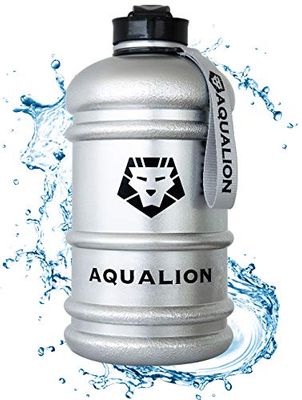 Aqualion Drickflaska 2 l gymflaska – sportflaska – BPA-fri – 100% läckagesäker – extra stark – utomhus – kontor – fitness – simning, silver