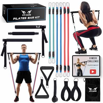 FITI DARE Kit portatile per pilates con fascia di resistenza regolabile (25,30,35 kg) | Attrezzatura per allenamento a casa per donne e uomini di tutte le altezze | Set di fasce per fitness | Outdoor