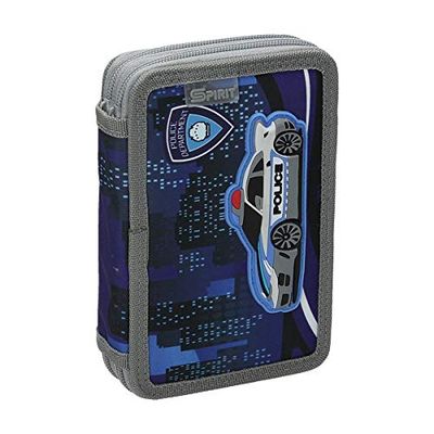 SPIRIT TTS Schooletui voor schrijfwaren, pennenzak, potloodhouder, pennenhouder, pennenetui, voor meisjes, tieners, jongens, etui, grote capaciteit, voor scholieren, studenten, 3D "politie", 2 ritsen