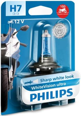 Philips WhiteVision ultra moto H7 lampada fari per moto, fino a 4.200 Kelvin, 1 pezzo