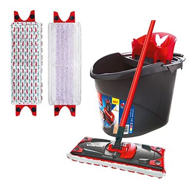 Vileda ULTRAMAX Lot de 2 Housses Rechange en 1 Microfibre et serpillère Sensitive pour l'essuie-Glace élimine 99,99 % des bactéries Virus, 4023103236769, Blanc/Rouge, 39,50 x 28,00 x 29,50 cm