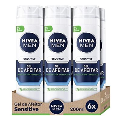 NIVEA MEN Sensitive Gel da barba (6 x 200 ml) per pelli sensibili, gel viso con tecnologia Ultra Glide per una rasatura senza irritazioni