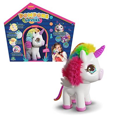 POMPONS LOVERS, Crea i tuoi peluche, con aste Pompon e accessori, modello unicorno, giocattoli per bambini dai 3 anni in su, GIOCHI PREZIOSI, RUP007
