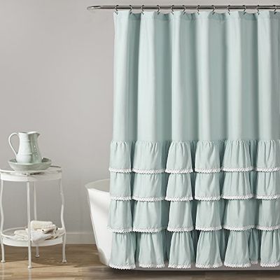Lush Decor Lace Ruffle Shower Curtain Cortina de duche com folhos de renda, 72 x 72 polegadas, cor azul, poliéster, W 72 x L de 72 polegadas (1 peças)