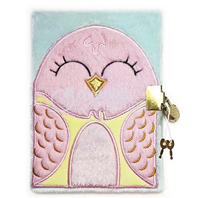 Avenue Mandarine - Ref CO210C - Fur Secret Diary with Padlock Closure - Bird Design - 240 Ruled Pages, 125 x 170mm, Supplied with 2 Keys, Suitable for Ages 6+