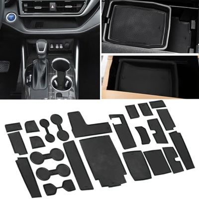 Auovo Anti Dust Mats for Toyota Highlander 2023 2022 2021 2020 Accessories Custom Cup Holder Insert Door Pocket Mats Center Console Interior Liners 23pc-Set (Black)
