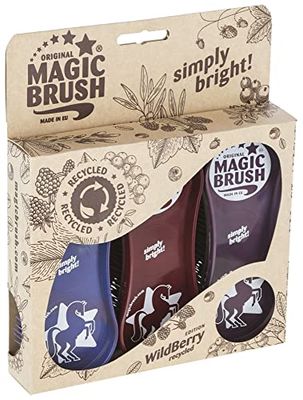 Kerbl Originele Magic Brush borstelsets paardenborstel paardenverzorging massageborstel wildberry gerecycled 3-delige set