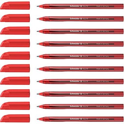 Schneider Vizz 102202 Ballpoint Pen for Easy and Quick Writing - Colour Ink Barrel - Medium Line Width - Red (Pack of 10)