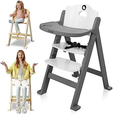 LIONELO Floris kinderstoel vanaf 6 maanden tot 40 kg, voetensteun, verstelbaar dienblad, veiligheidsgordels, constructie van berkenhout, 4-traps hoogteverstelling