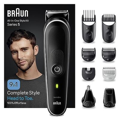 Braun MGK5420 Kit di stile 9 in 1 per barba, corpo, orecchio e naso. Con tempo di esecuzione di 100 minuti, borsa, grigio