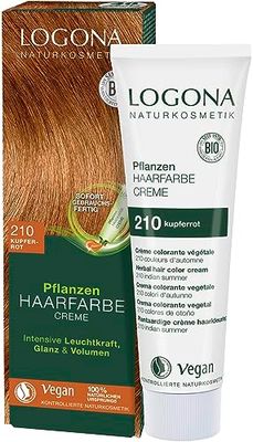 LOGONA Naturkosmetik Coloration végétale pour cheveux - Crème 210 - Rouge cuivré naturel - Avec henné - Crème de couleur végétalienne pour une coloration durable - Coloration douce pour des cheveux