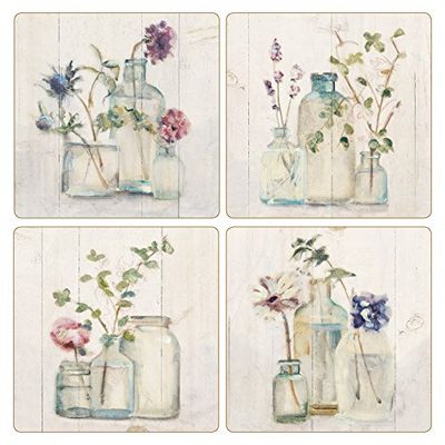 CoasterStone AS10180 Lot de 4 Dessous de Verre absorbants, Fleurs sur Bouleau, 10,4 cm, Pierre, Multicolore