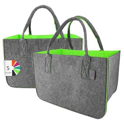 LEVIATAN Felt Bag 2 Pieces Shopper Large 30 Litre Shopping Basket Firewood Bag Clothes Toy Bag Dark Grey/Lime Colour, XL