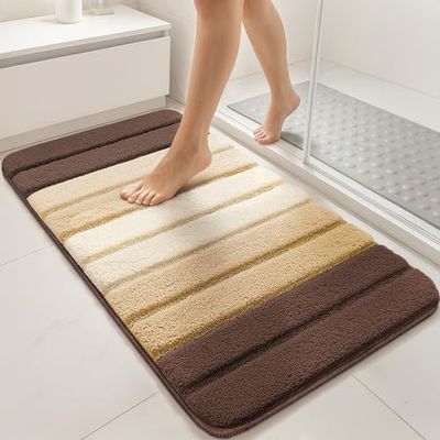 vounot® Lot de 2 Tapis de Bain Antidérapant Doux et Absorbant en Microfibre Dégradé Élégant Séchage Rapide Lavable en Machine pour Salle de Bain Douche Baignoire 50x80cm Beige