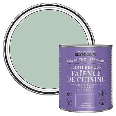 Rust-Oleum Peinture Verte Résistante à l'eau pour Faïence de Cuisine, Finition Brillante - Vert d'eau 750ml