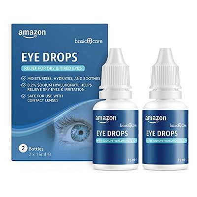 Amazon Basic Care Goccia oculari con ialuronato di sodio 0,2%, 30 ml (2 Confezione da 15 ml)