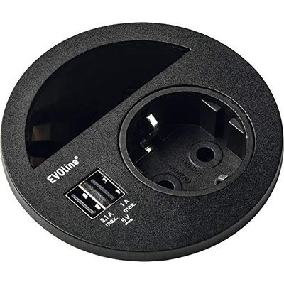 EVOline 159273000500 stopcontact Circle80 met kabeldoorgang en dubbele USB-lader, zwart