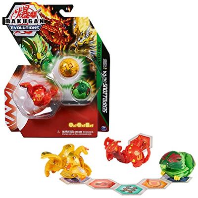 BAKUGAN Evolutions Pack de démarrage avec 3 (Ultra Pyrus Serpillious, Ventus Hydorous, Basic Aurelus Pegatrix), 6066543, Noir