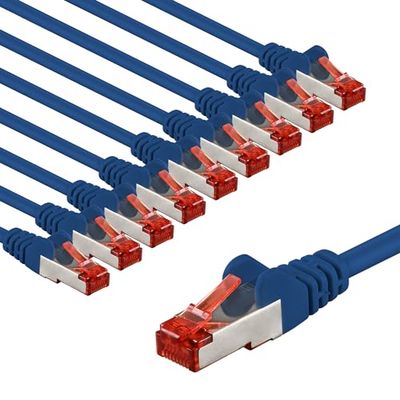goobay 65971 CAT6 kabel sieciowy w zestawie 10 szt./kabel krosowy ekranowany S/FTP/CU Ethernet kabel, PiMF, LSZH/Cat 6 kabel z 10 Gbits/niebieski / 10 x 2 m