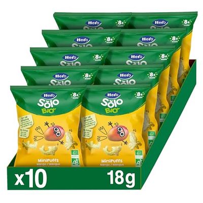 Hero Solo Snack Mini Puff Mango, Gluten Free, Unfried, 8 Months and Up, Box of 10 Packs x 18 g