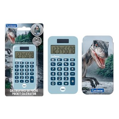 Lexibook, Fickräknare med skyddshölje, konventionella och avancerade kalkylatorfunktioner, batteri- och soldriven, Blå, C45DINO