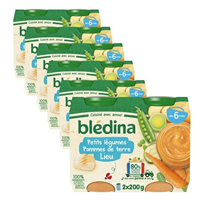 Blédina - Petits pots pour bébé - Petites légumes Pommes de terre Lieu - 80% d'ingrédients Français - Dès 6 mois - 12 pots de 200g