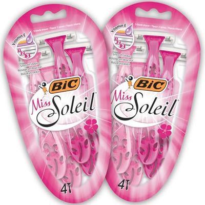 BIC Miss Soleil Colour Collection, rasoio a tripla lama da donna, in acciaio inox, con manici a fiore, confezione da 8