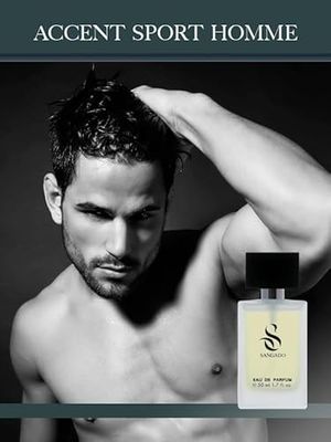 ACCENT SPORT HOMME de SANGADO, Parfum pour Homme, 8-10 heures Longue durée, Senteur Luxe, Boisé Aromatique, Essences Françaises fines, Extra-Concentré (Eau de Parfum), Raffinée, 50 ml Spray